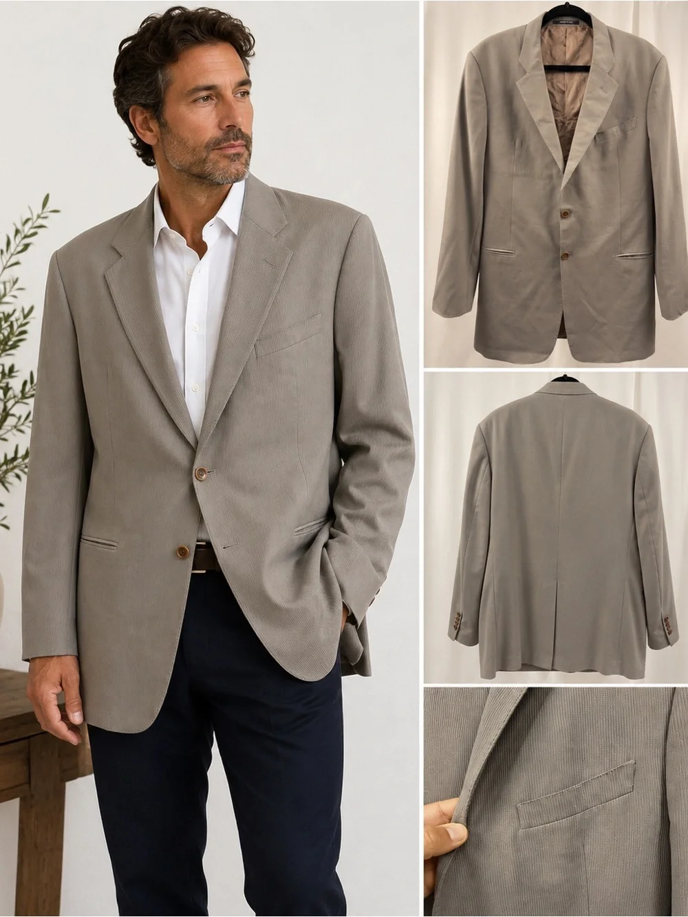 Armani Collezioni Made in Italy Wool Blazer Gray Mens Est 38 Vintage